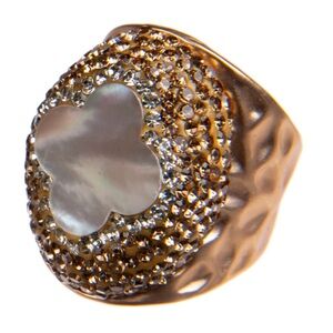 Magnificent rose gold ring with mother of pearl and Swarovski crystals size 7-8